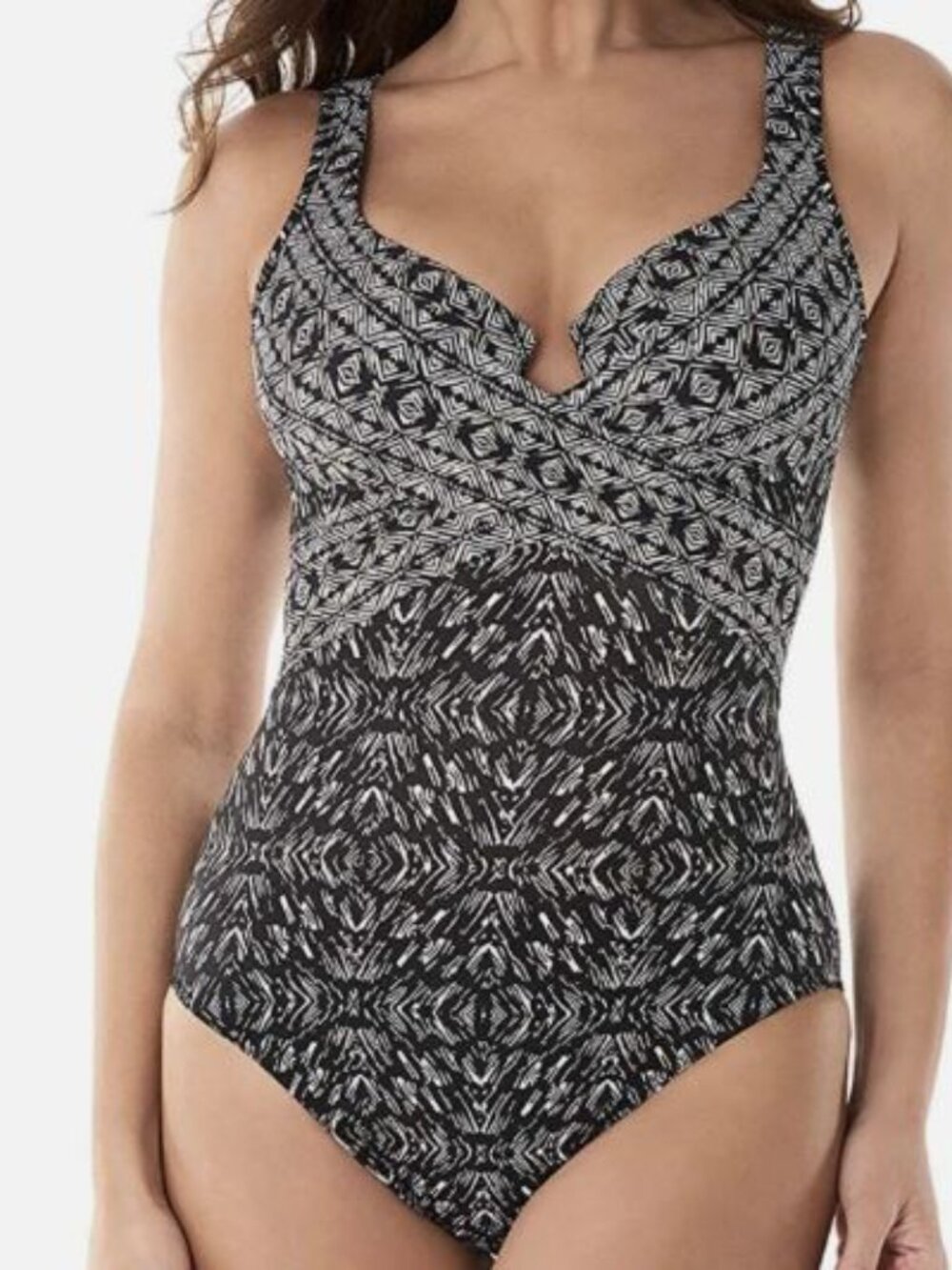 NWOT Miraclesuit Black Incan Treasure Criss Cross Women's Swimwear Size 12
